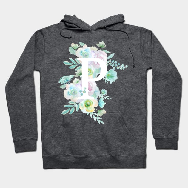 Botanical alphabet P green and purple flowers Hoodie by colorandcolor